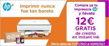 Campaña Compra tu Impresora HP+ y llevate 12€ de credito Gratis